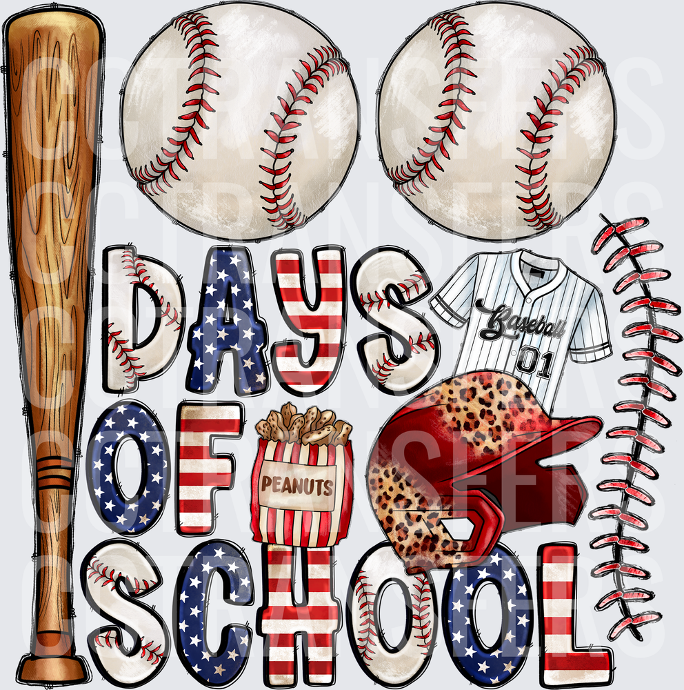100 Days Of School Baseball Bat Helmet Jersey Peanuts (DTF)