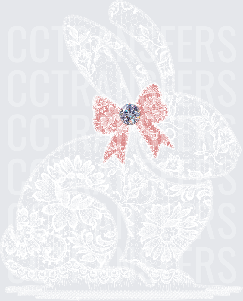 Pink Lace Floral Bow with Diamond Gem Center (DTF)