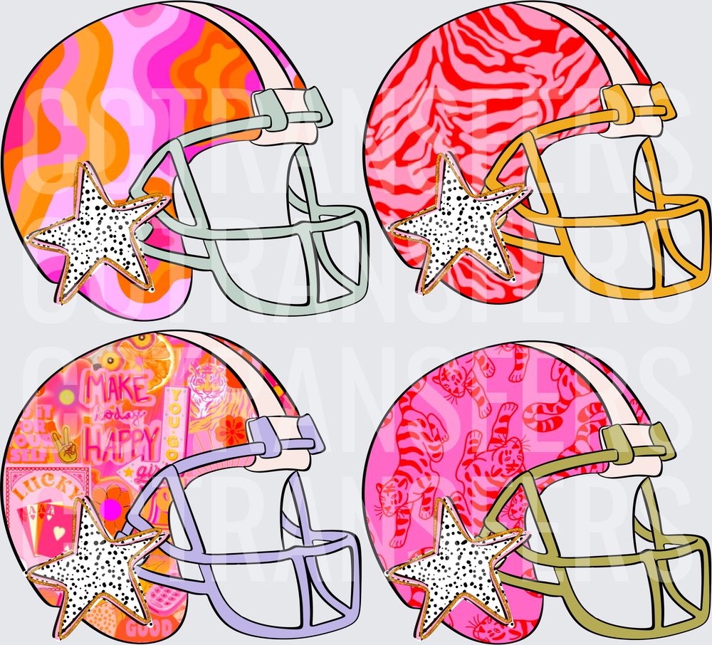 Groovy Boho Football Helmets with Dalmatian Stars Set (DTF)