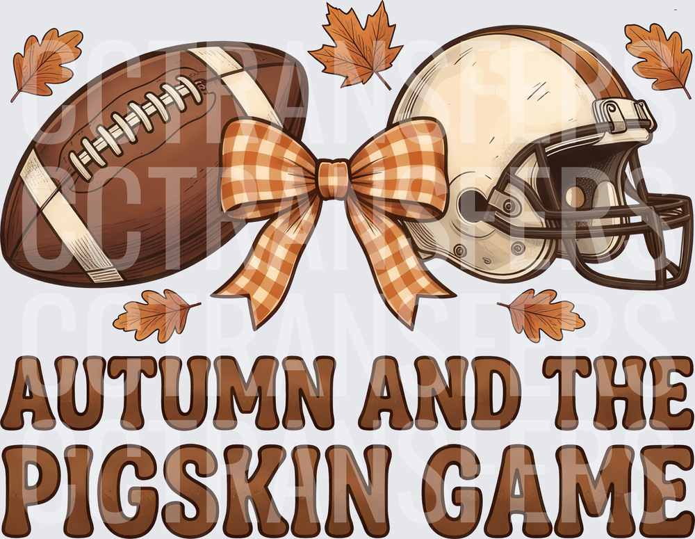 Autumn And The Pigskin Game Football Helmet Fall Leaves Bow (DTF)