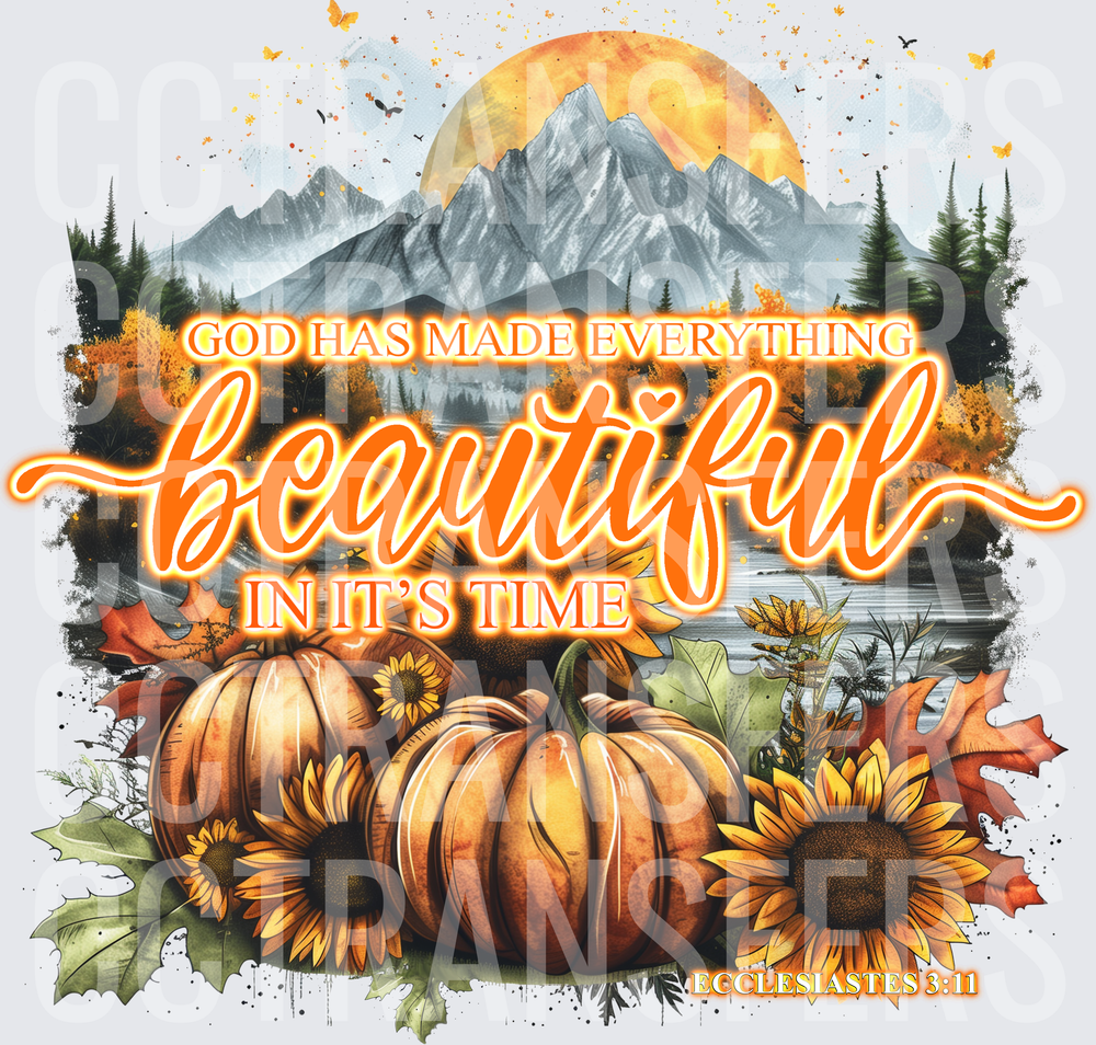 God Has Made Everything Beautiful In Its Time Ecclesiastes 3:11 Fall Pumpkins Sunflowers Mountain Scene (DTF)