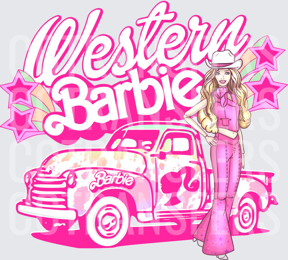 Western Barbie Cowgirl Pink Truck Stars Script (DTF)
