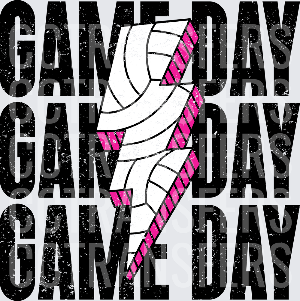 Game Day Volleyball Lightning Bolt Pink Distressed (DTF)