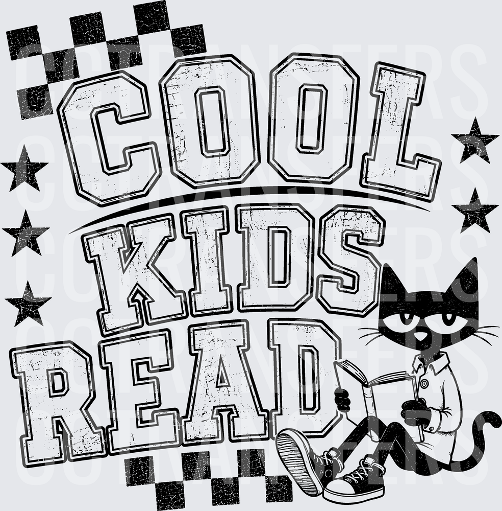 Cool Kids Read Black Cat Reading Book Stars DTF
