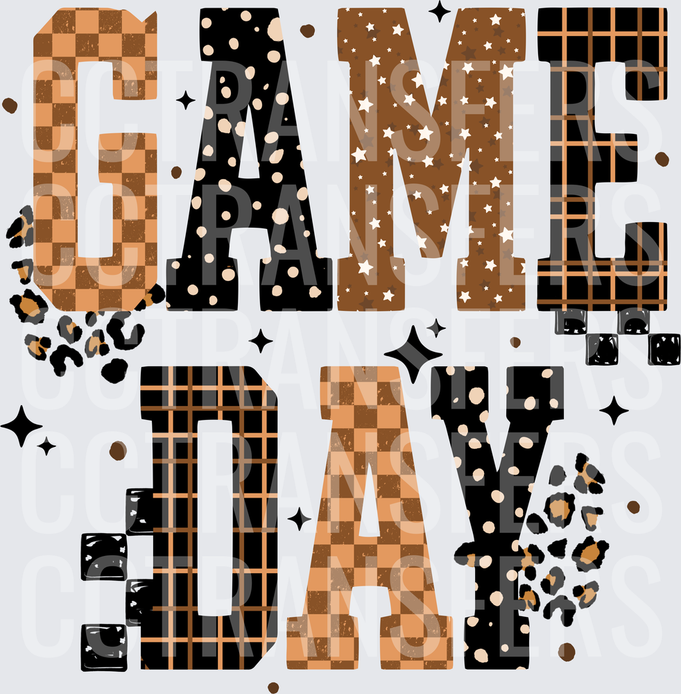 Game Day Mixed Pattern Varsity Letters Leopard Print (DTF)