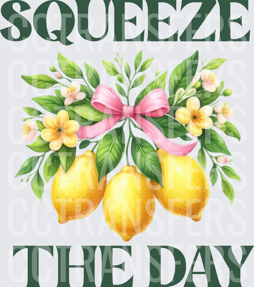 Squeeze The Day Lemon Floral Pink Bow Design (DTF)