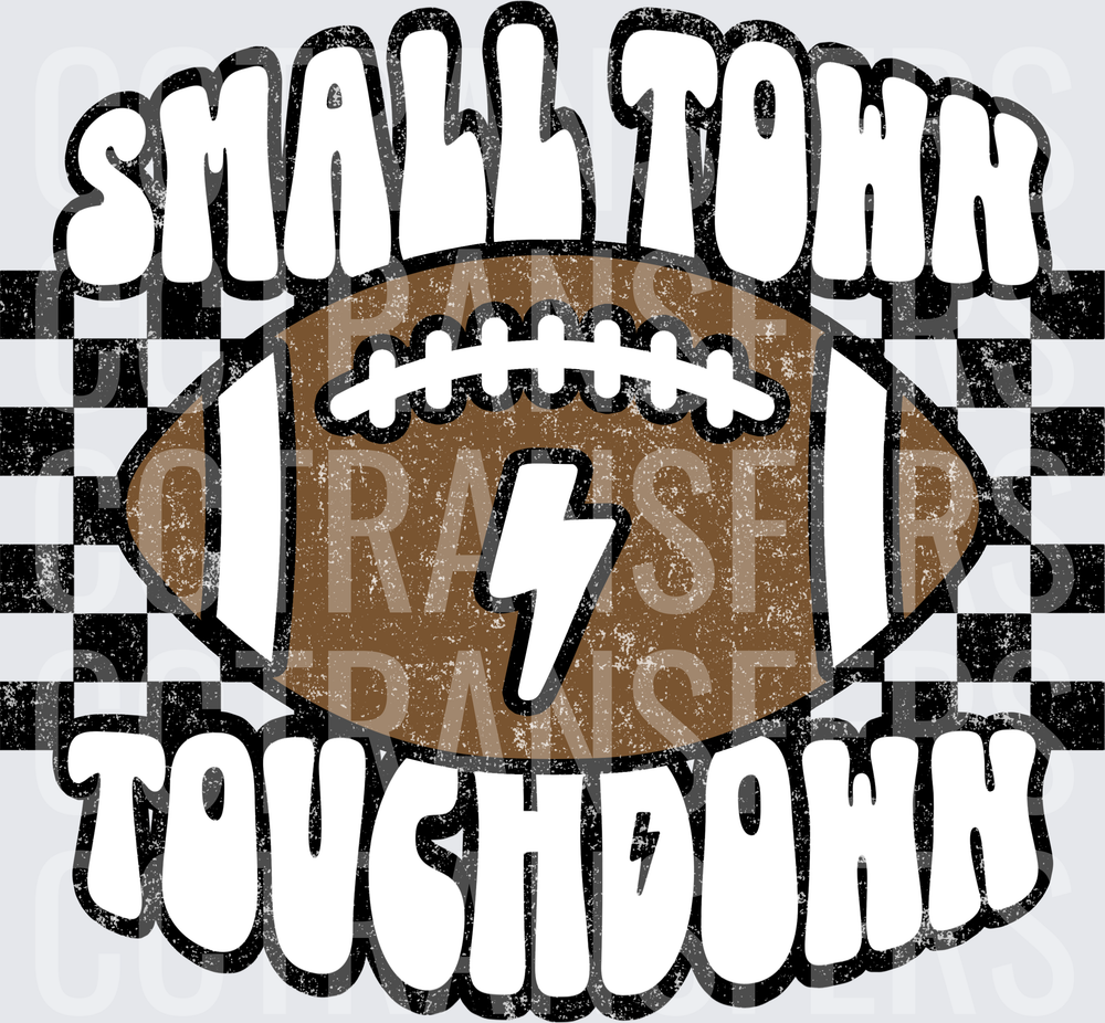Small Town Touchdown Retro Checkered Football Lightning (DTF)