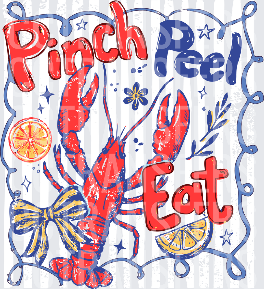 Pinch Peel Eat Crawfish Lemon Bow Rope Border (DTF)