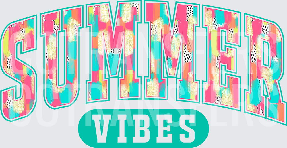 Summer Vibes Colorful Brushstroke Varsity Letter Design (DTF)
