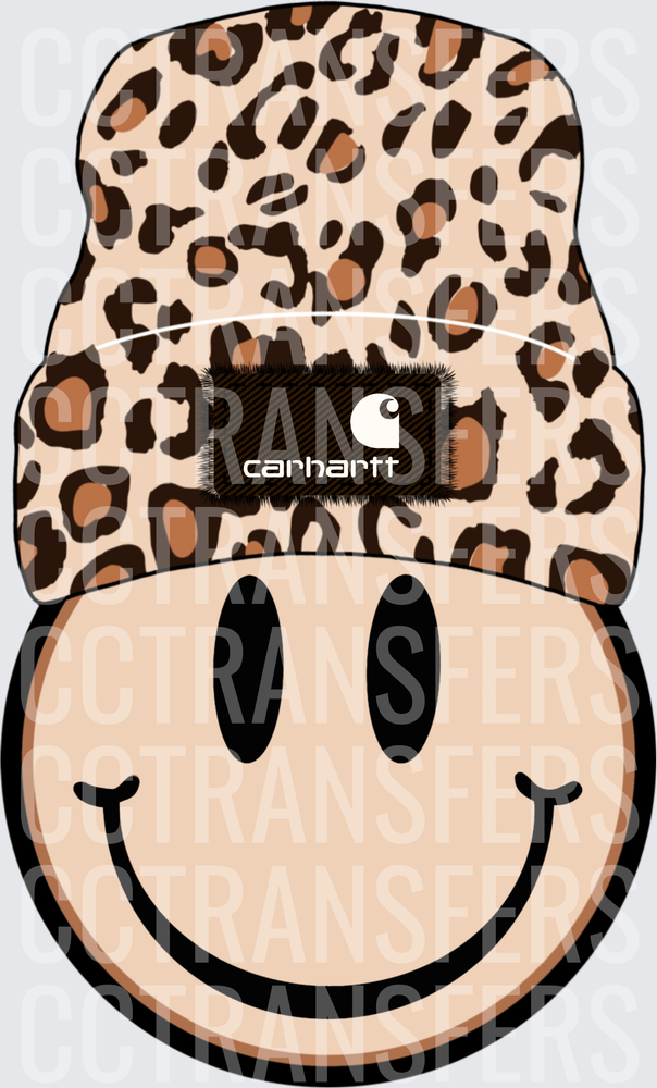 Smiley Face Leopard Print Beanie Hat (DTF)