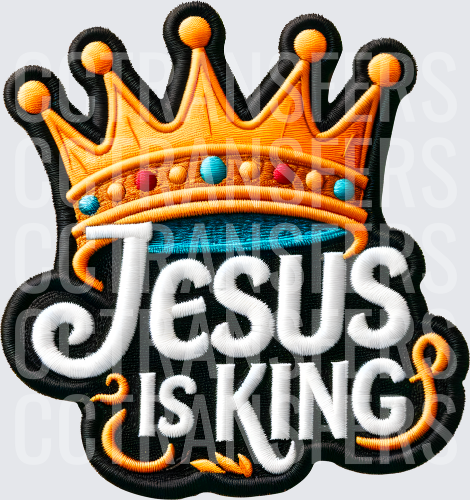 Jesus Is King Embroidered Patch Style Crown Design (DTF)