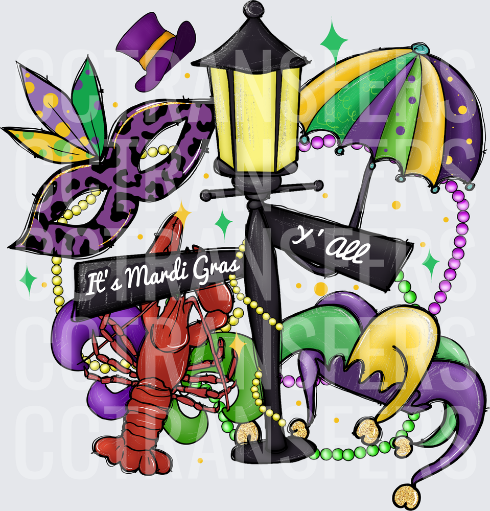 It's Mardi Gras Y'All Street Lamp Crawfish Jester (DTF)