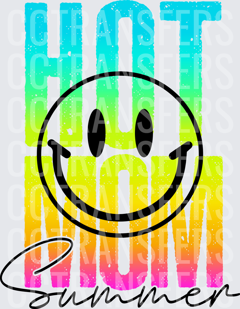 Hot Mom Summer Smiley Face Neon Gradient (DTF)
