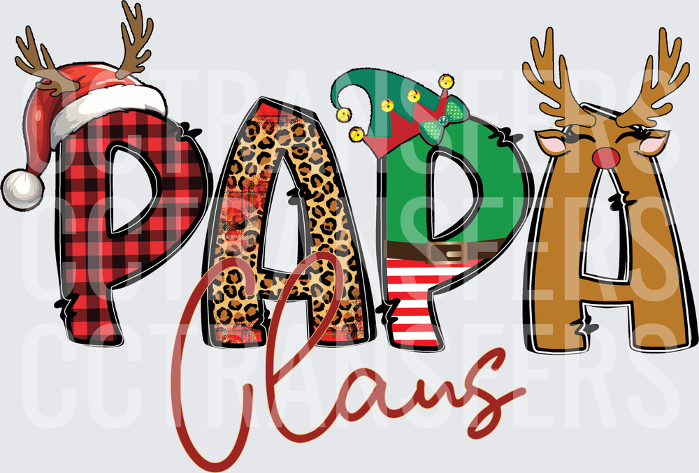 Papa Claus Christmas Buffalo Plaid Leopard Letters (DTF)