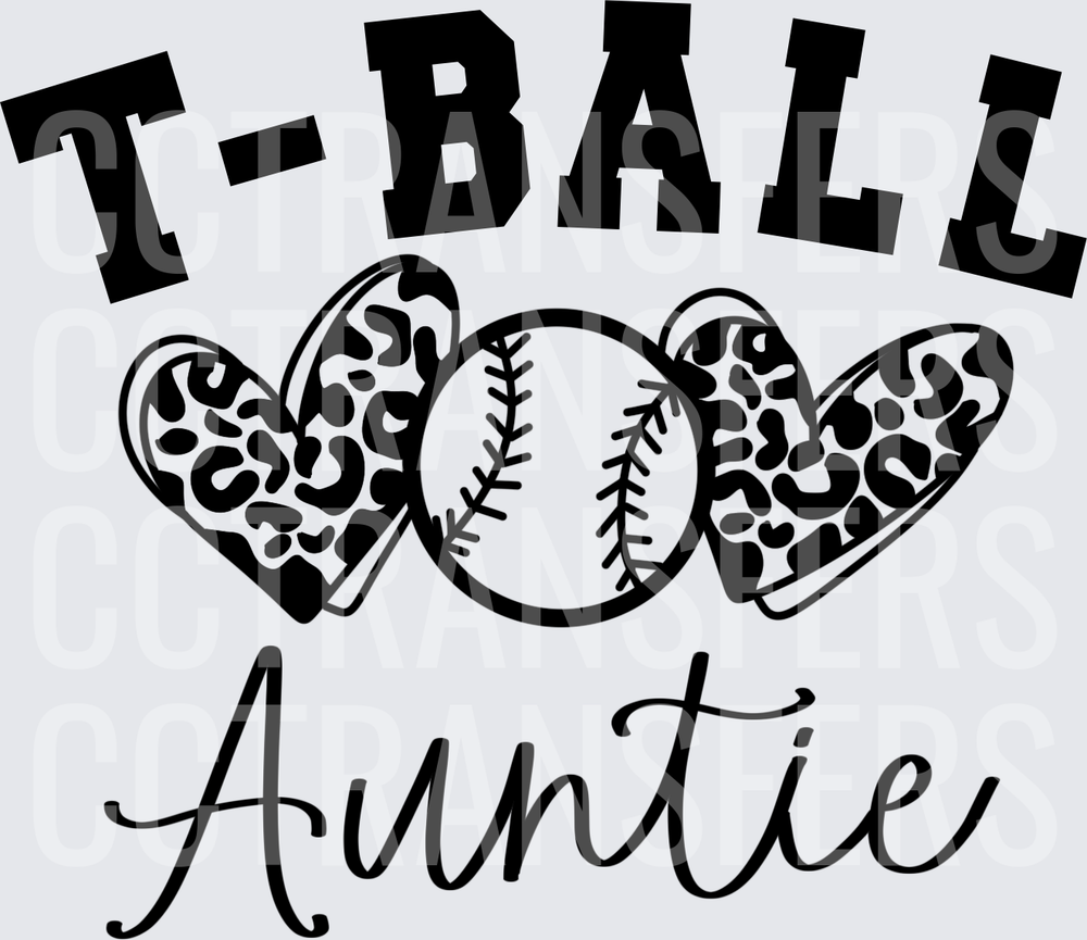 T-Ball Auntie Leopard Hearts Baseball (DTF)