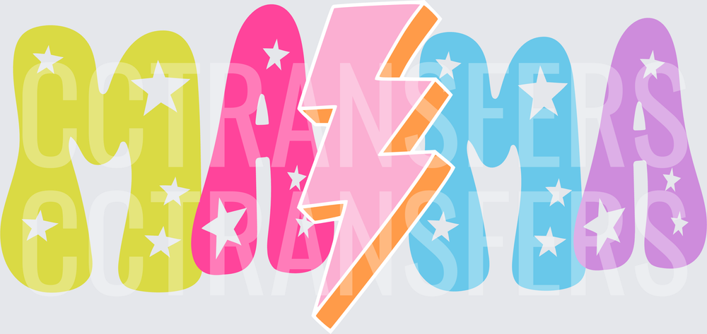 Mama Lightning Bolt Groovy Star Letters Pastel (DTF)