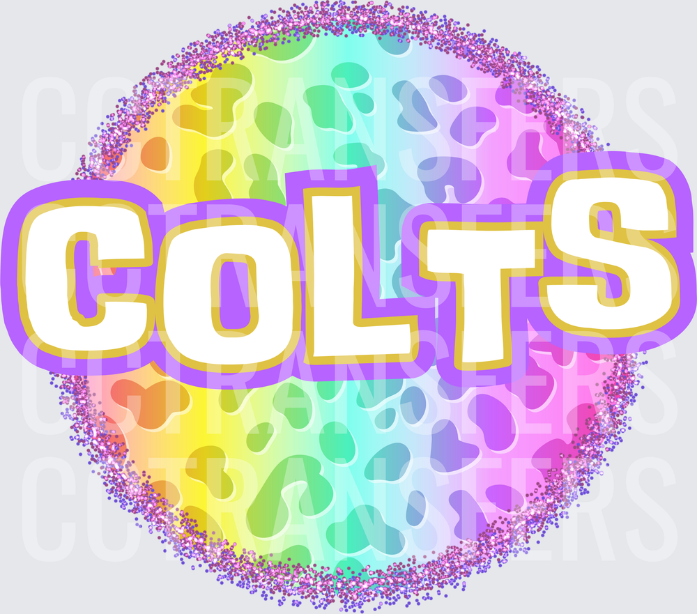 Rainbow Leopard Glitter Circle COLTS Bold Text (DTF)