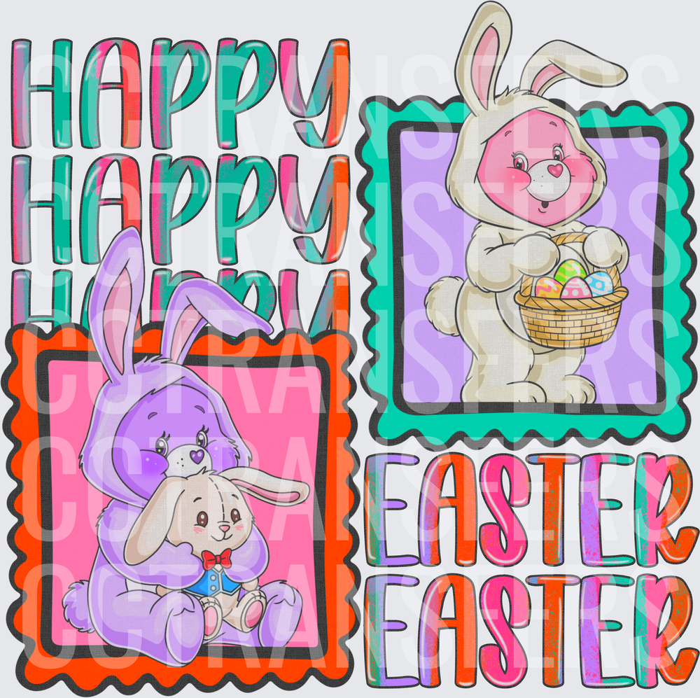 Happy Happy Happy Easter Easter Cute Bunnies With Eggs (DTF)