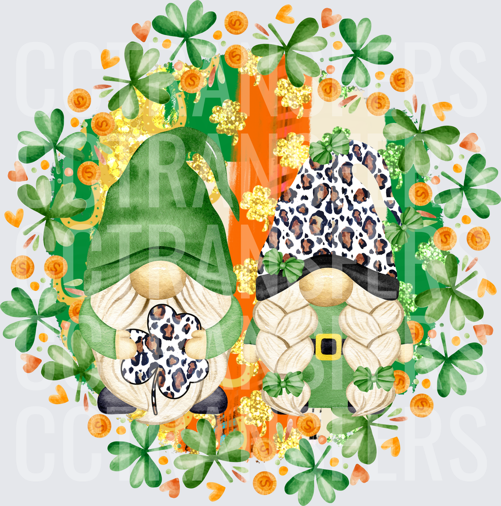 St. Patrick's Day Gnome Couple Shamrocks Leopard Print (DTF)