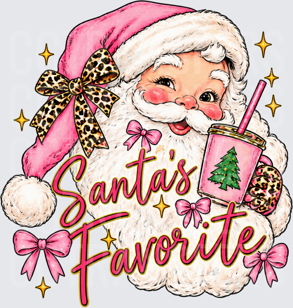 Santa's Favorite Pink Leopard Bow Holiday Santa (DTF)