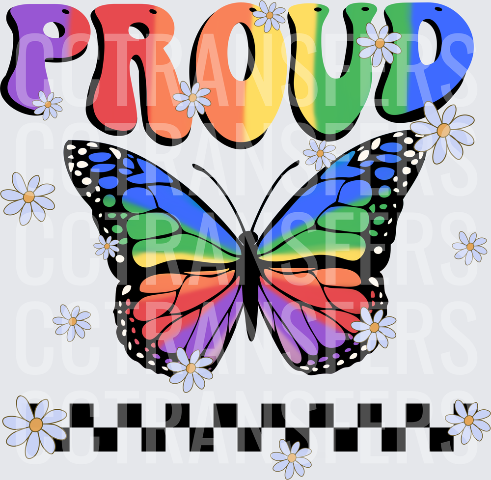 Proud Rainbow Butterfly Groovy Retro Daisy Checkered (DTF)
