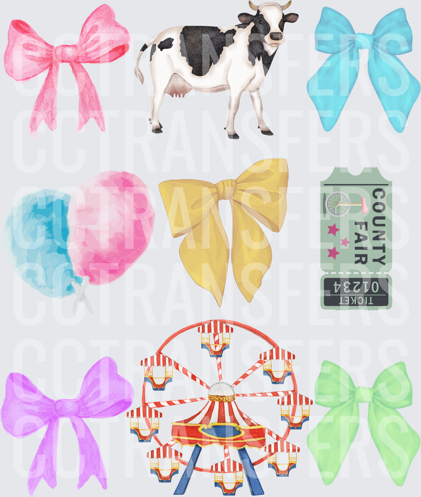 County Fair Bows Cow Ferris Wheel Cotton Candy Bundle (DTF)