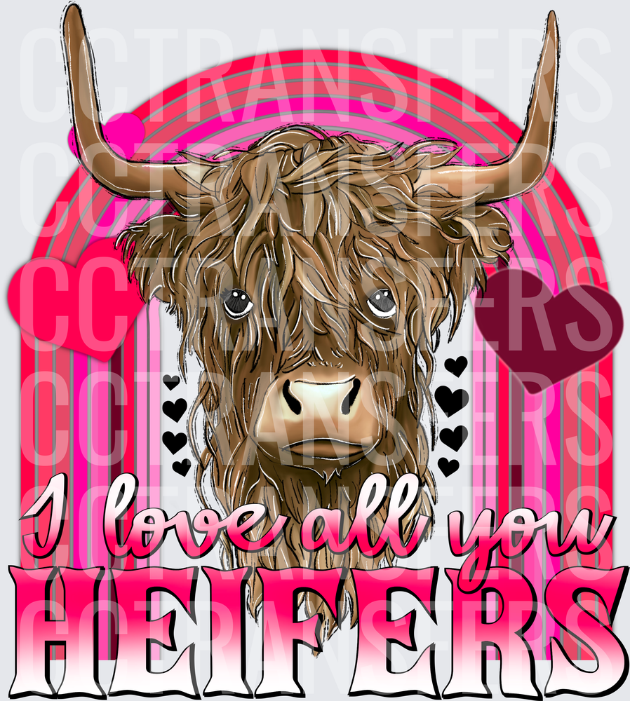 I Love All You Heifers Valentine Highland Cow Rainbow (DTF)