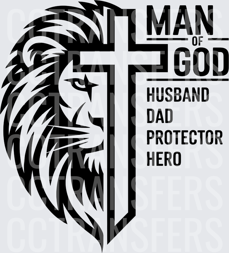 Man of God Husband Dad Protector Hero Lion Cross (DTF)