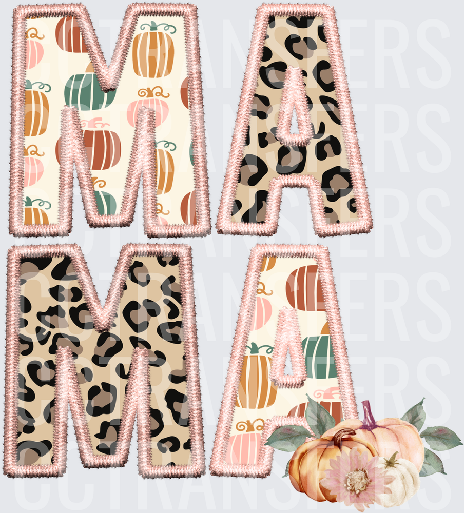 Mama Fall Pumpkin Leopard Embroidery Patch Letters (DTF)