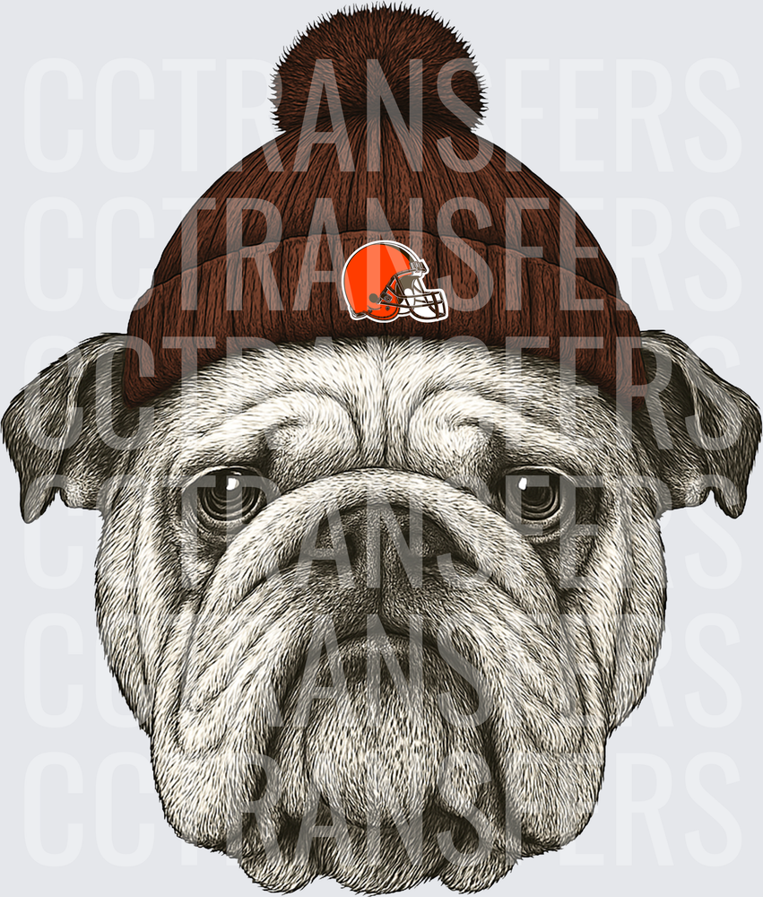 English Bulldog Cleveland Browns Beanie Pom Hat (DTF)