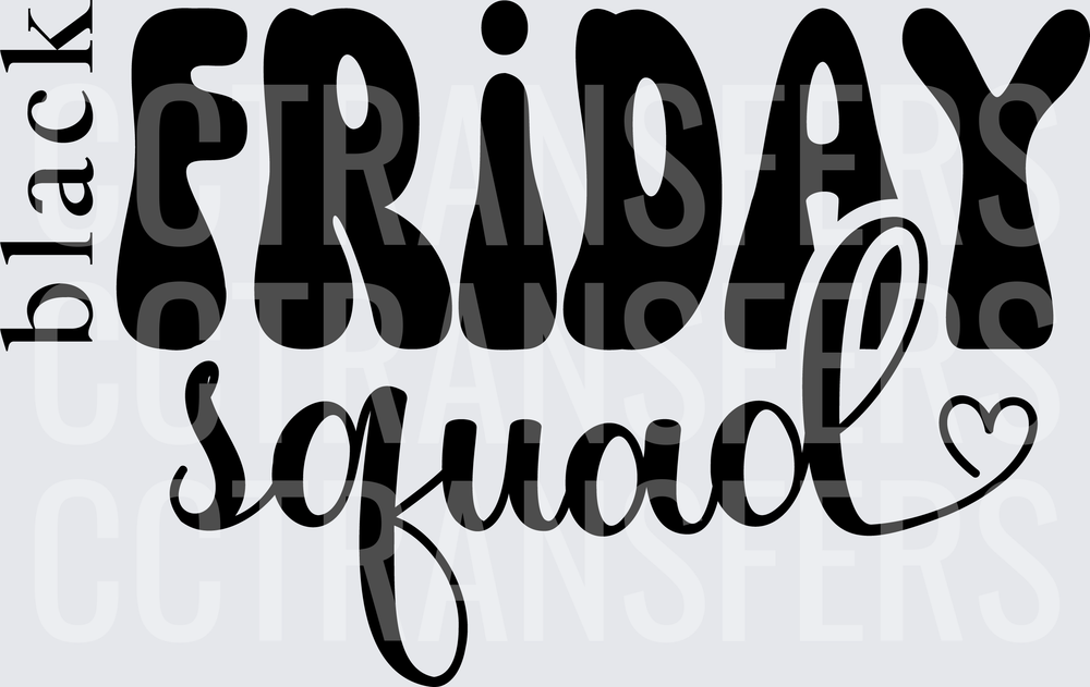 Black Friday Squad Heart Typography Design (DTF)
