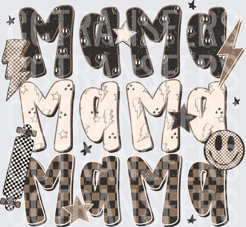 Retro Mama Triple Stacked Checkered Smiley Lightning (DTF)
