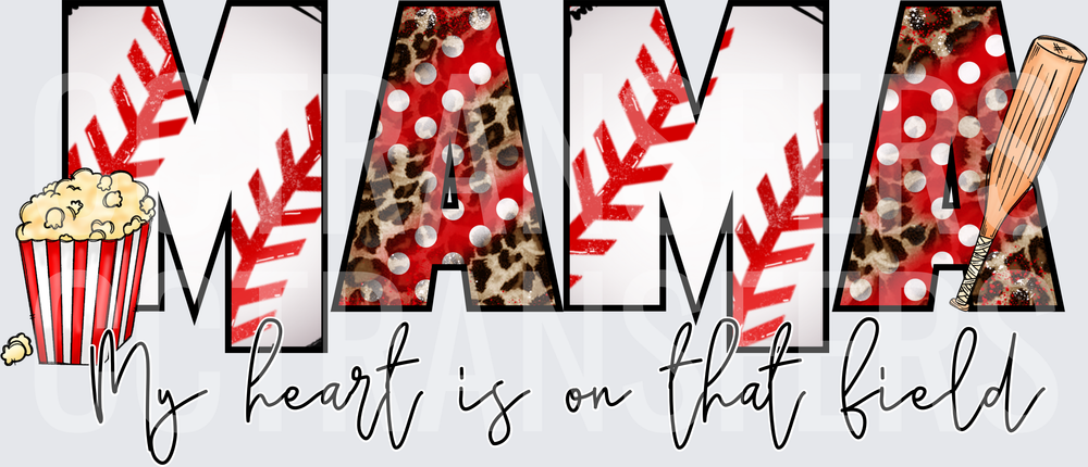 Mama My Heart Is On That Field Baseball Leopard (DTF)