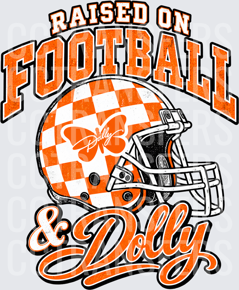 Raised On Football & Dolly Orange Checkered Helmet (DTF)