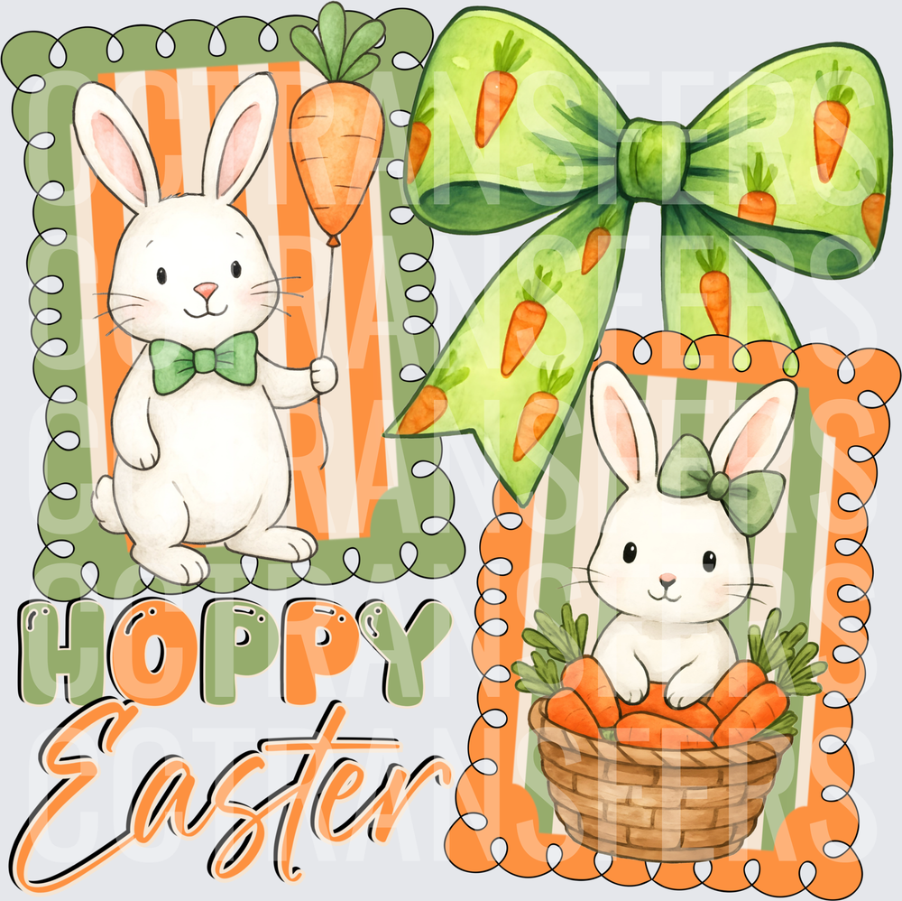 Hoppy Easter Bunny Duo with Carrots and Bow (DTF)