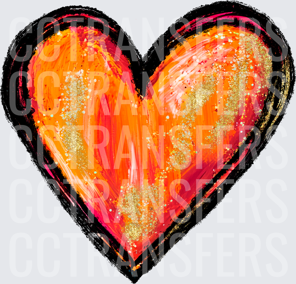 Fiery Painted Heart with Gold Glitter Brushstroke (DTF)