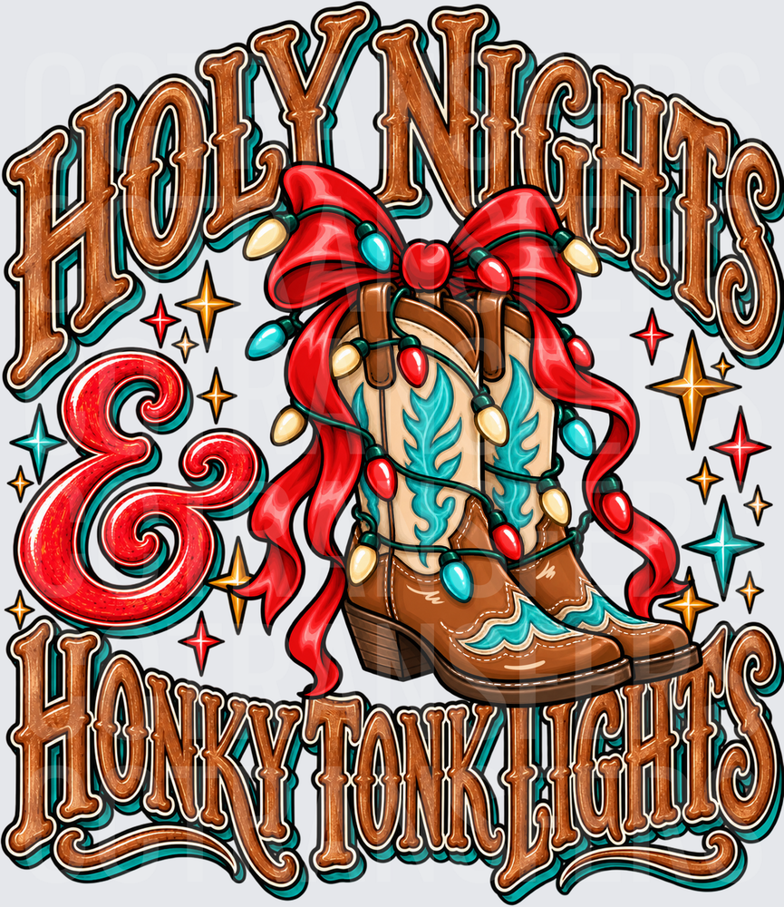 Holy Nights & Honky Tonk Lights Cowboy Boots (DTF)