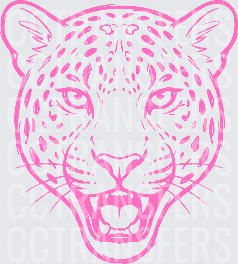 Bold Pink Roaring Leopard Face Sketch (DTF)