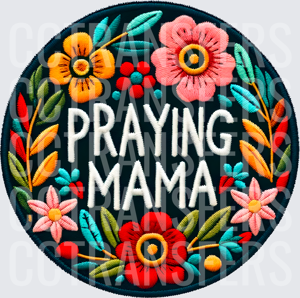 Praying Mama Embroidery Style Floral Round Patch (DTF)