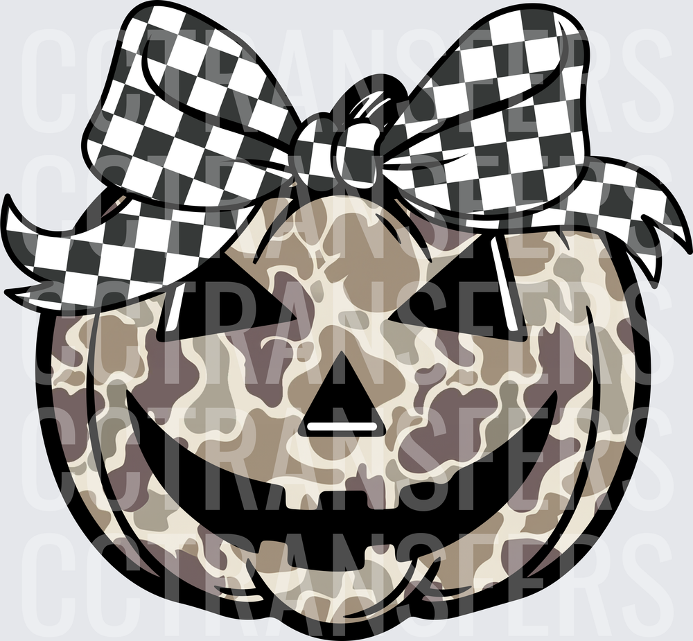 Camo Jack-O-Lantern with Checkered Bow (DTF)