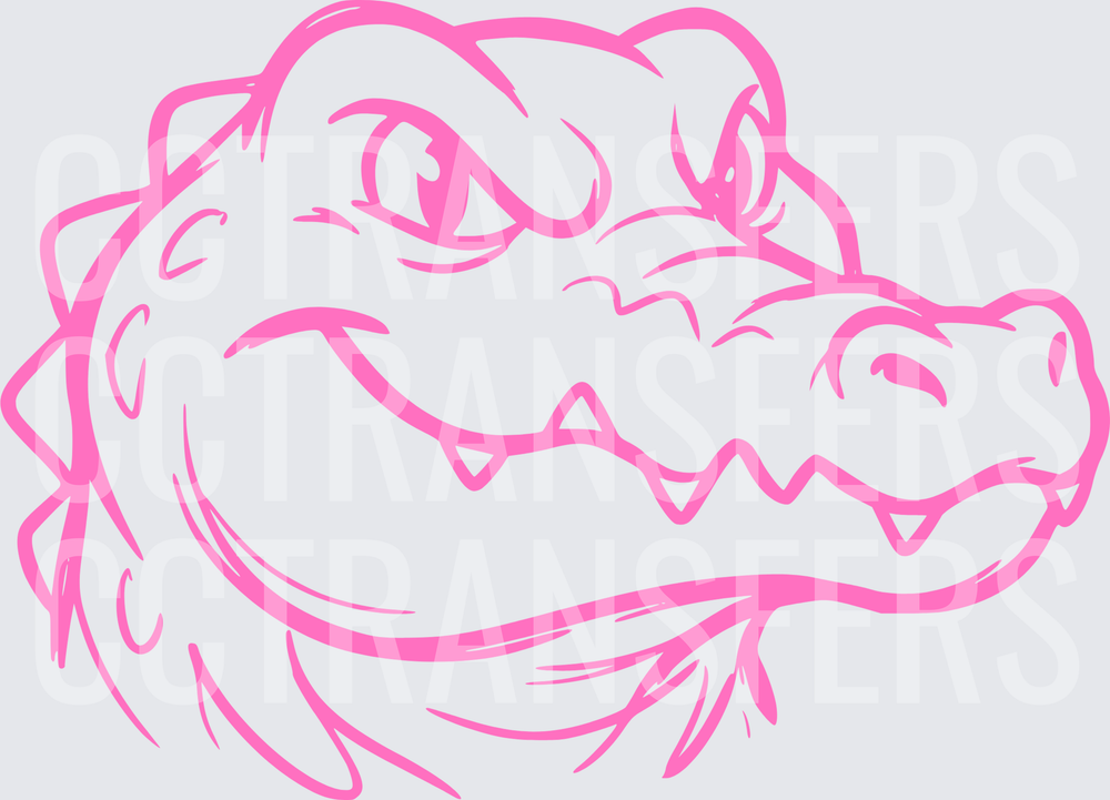 Pink Grinning Cartoon Alligator Head Line Art (DTF)