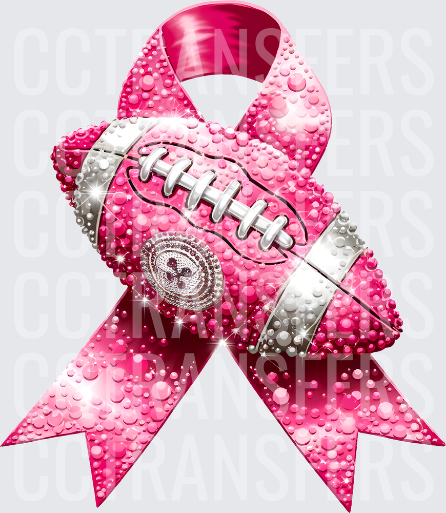 Rhinestone Pink Football Breast Cancer Awareness Ribbon (DTF)