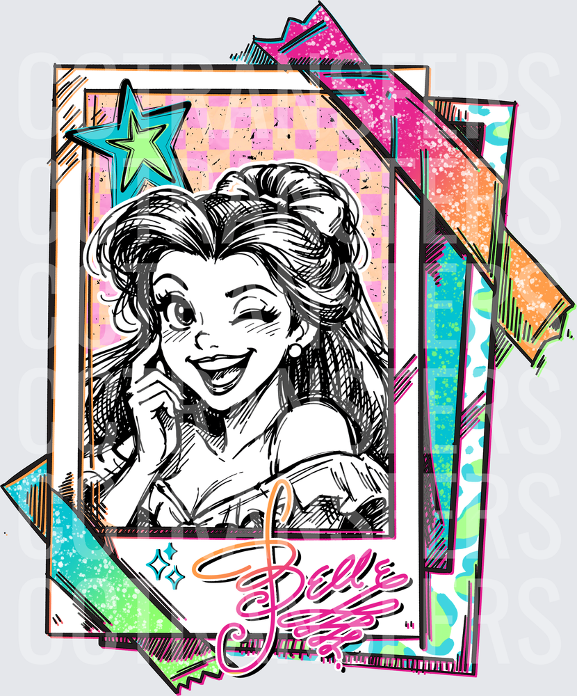 Winking Princess Belle Selfie Retro Polaroid Pop Art (DTF)