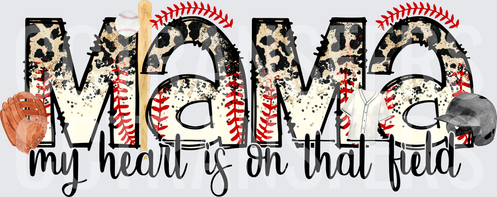 Mama My Heart Is On That Field Leopard Baseball (DTF)