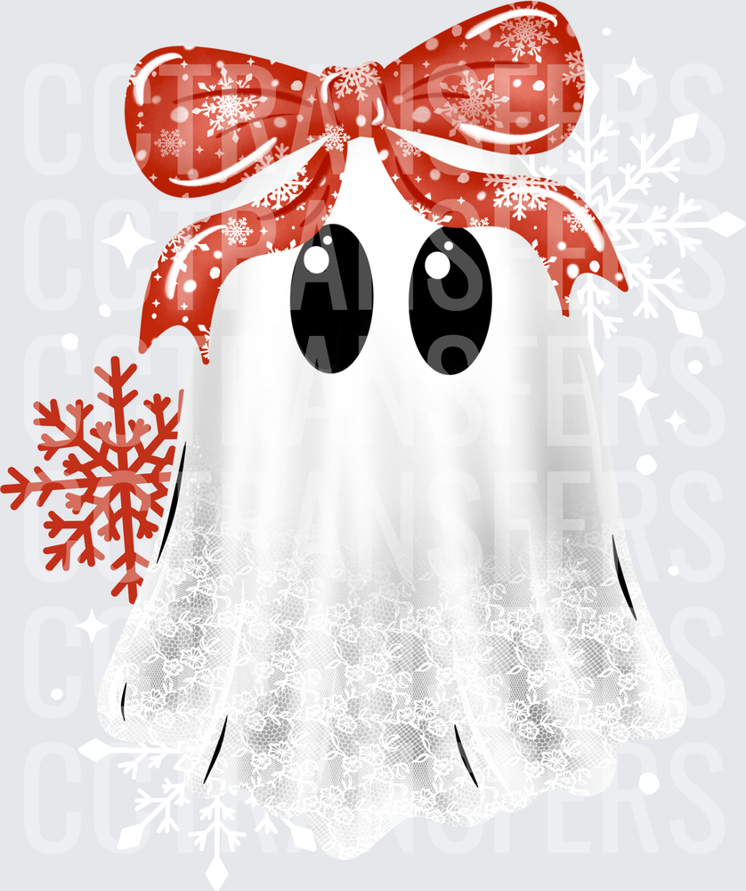Cute Christmas Ghost Red Bow Snowflake Lace (DTF)