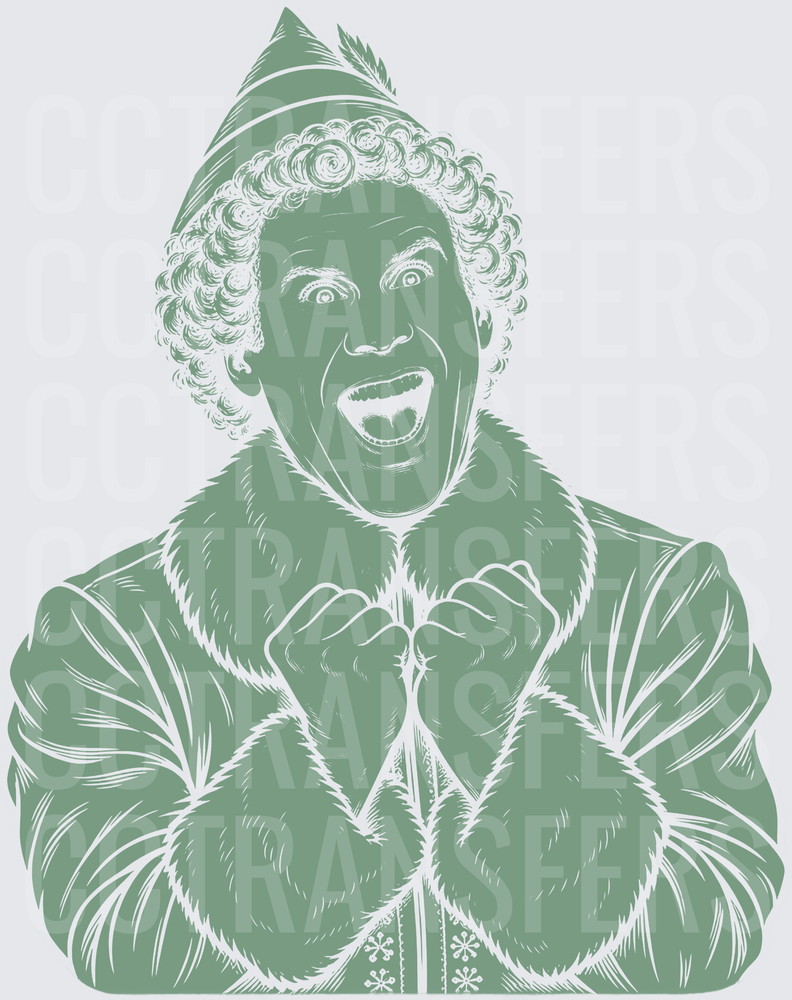Excited Christmas Elf Man Curly Hair Festive Costume (DTF)