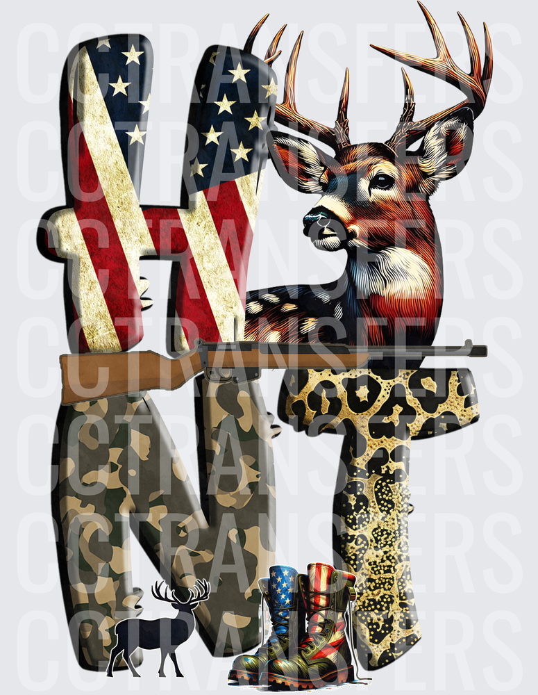 HUNT Letters American Flag Camo Leopard Buck Rifle Boots DTF