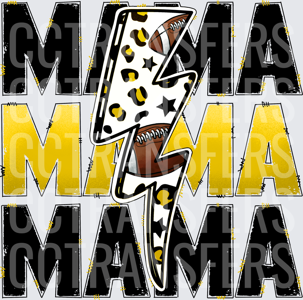 Football Mama Leopard Lightning Bolt Stacked Text (DTF)