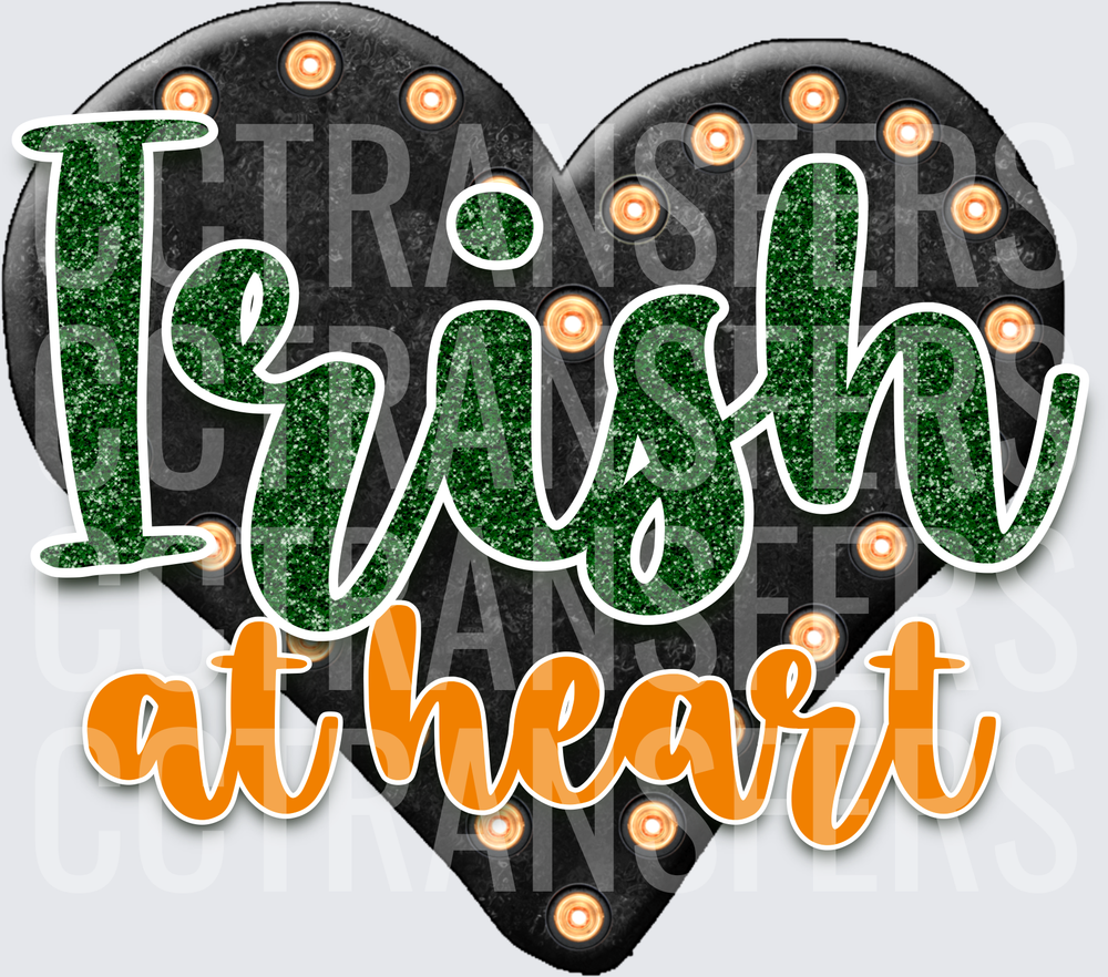 Irish At Heart Black Marquee Light Heart (DTF)