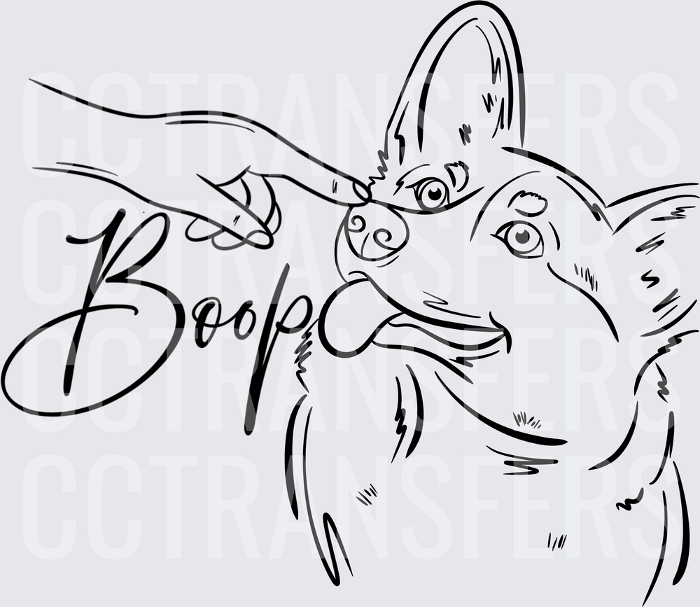 Boop Corgi Dog Finger Nose Tap Line Art (DTF)